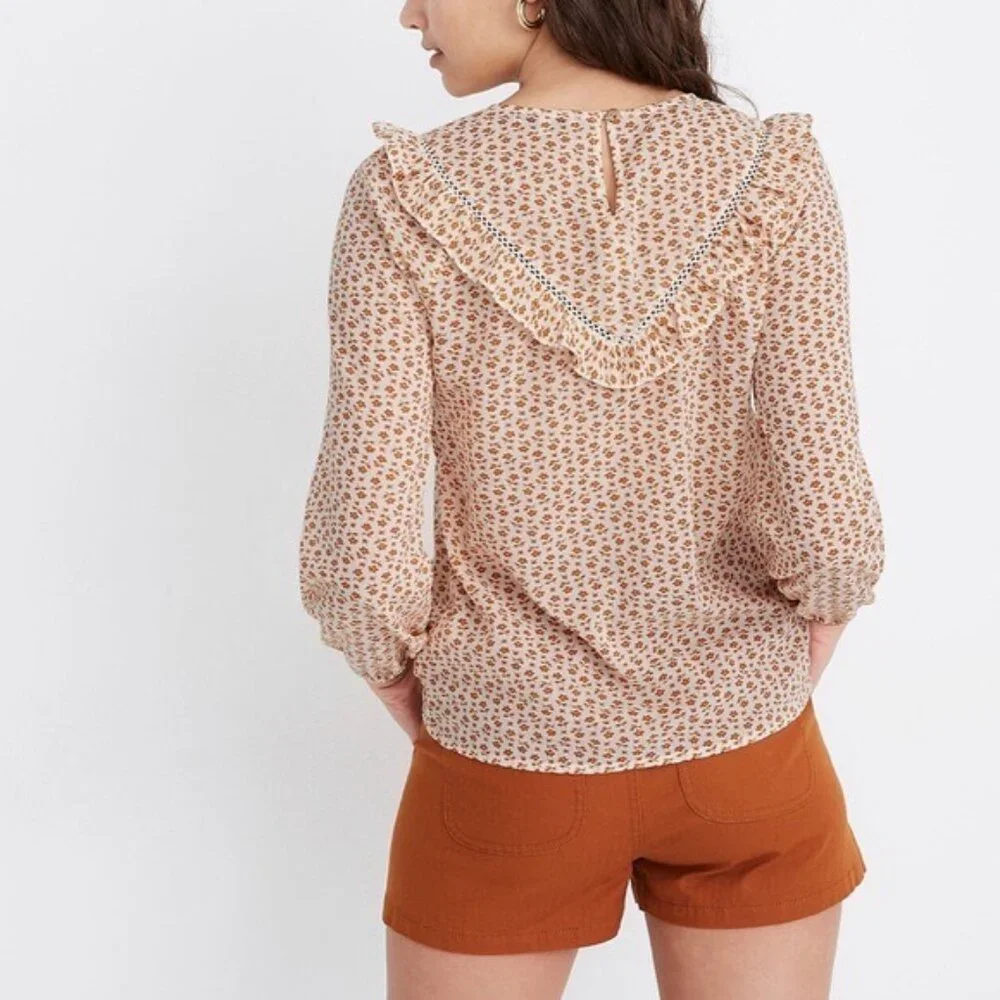 Madewell Ruffle-Yoke Prairie Top in Cutout Blooms | Size XS